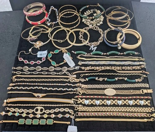 Vintage Gold Tone Jewelry Lot GIVENCHY SWAROVSKI MONET AVON NAPIER 50 Bracelets