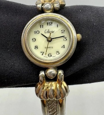 Womens Collezio Quartz Embossed Bangle Watch Stainless Steel Silver & Gold Toned