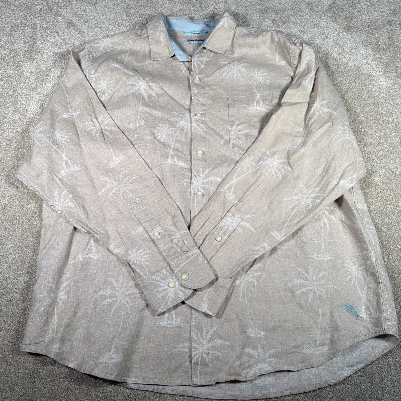 Tommy Bahama Linen Long Sleeve Button Up Shirt Mens XL Palm Trees Logo Beach