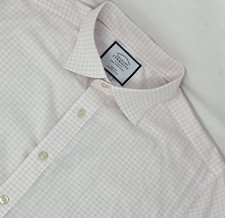 Charles Tyrwhitt Dress Shirt Mens 16/35 Pink Plaid Egyptian Cotton Slim Fit