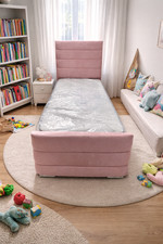 2'6ft Small Single Bed Pink Plush Velvet Fabric Frame With Mattress SALE