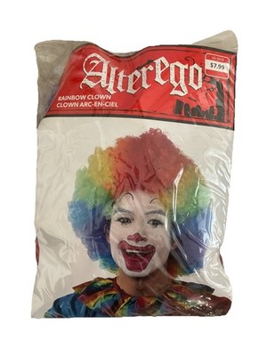 Alterego Clown Wig Rainbow Adult Curly Halloween Costume Vtg Y2K  NEW *flaw