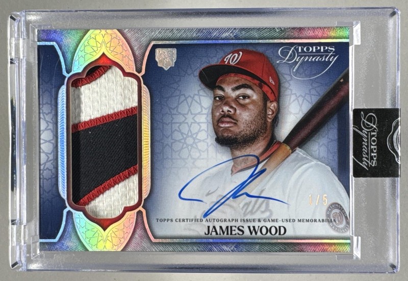 James Wood 2025 Topps Dynasty DAP-JW1 Silver Rookie RC GU 3 Color Patch Auto 1/5