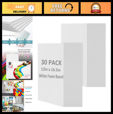 30 Pack White Foam Board Sheets 12x16.5" - Thick Polystyrene for Crafts, Signage