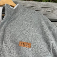 Huk Performance Fishing Fleece Pullover Sweatshirt Gray Long Sleeve Pockets XL