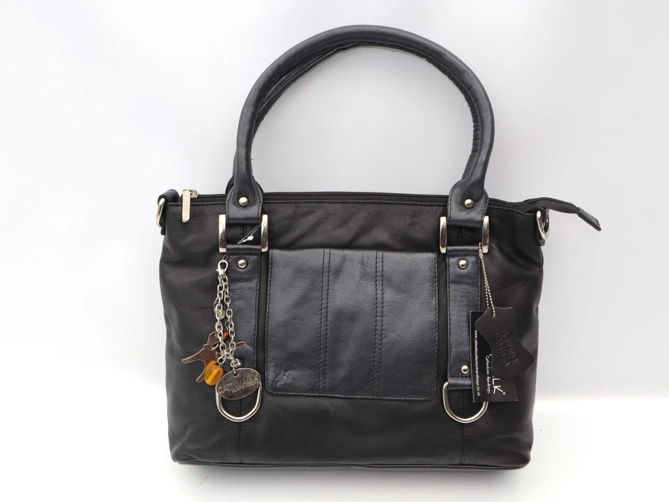 Catwalk Gallery Schultertasche Tasche Leder schwarz metallic dunkelblau groß - Bild 3 von 4