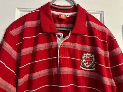 Wales FA National Football Team Soccer Red Striped Polo Shirt, XL