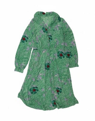 Vintage Damen Langarm Maxikleid UK 12 Medium grün Blumenmuster DR06