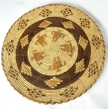 Hand Woven Natural Sea Grass Coil Basket Bowl in Apricot & Cream.