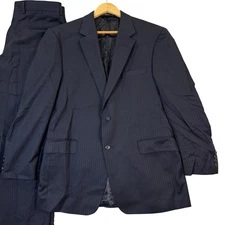 Jos A Bank Mens 42R Navy Pinstripe Wool Suit Jacket Pant 35x29 Casual Preppy EUC