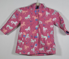 Hatley Girls 3T Pink Horse Print Waterproof Hooded Raincoat Jacket Outerwear