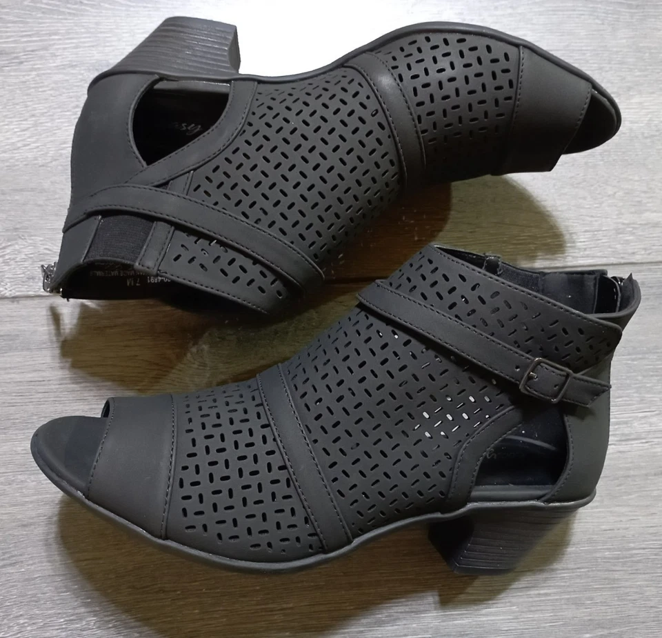 Botas Easy Street Carrigan Punta Abierta Mujer Talla 7M Negras Zapatos - Imagen 1 de 4