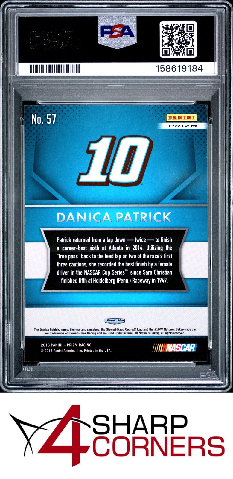 2016 PANINI PRIZM SILVER #57 DANICA PATRICK POP 4 PSA 10 view 2