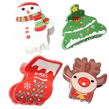 4PK Christmas Hair Claw Clips for Girls Trees Snowman Elk Hair Clips Color B