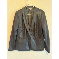 Roz Ali Womens Black Mixed Media Shawl Collar Blazer Jacket Size L