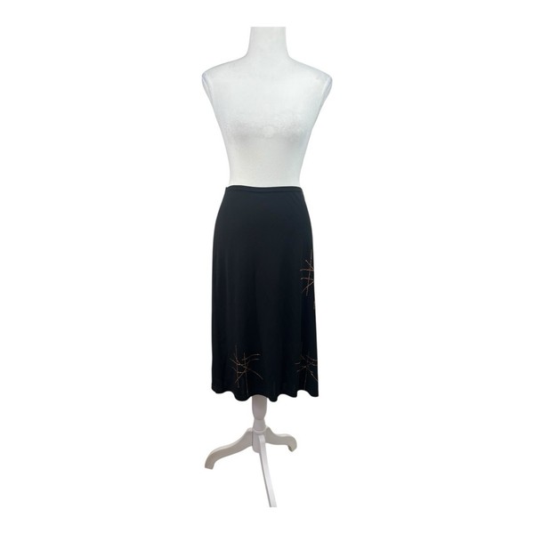 Vintage VERONIKA MAINE Y2K Black Embroidered Slip Skirt Approx S Goth Alt #0358