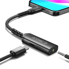 JSAUX USB C to 3.5mm Headphone and Charger Adapter,2-in-1 AUX 0.18M, Black