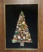 Vintage Christmas Tree Jewelry 19.5" X 14.5 Brass Frame