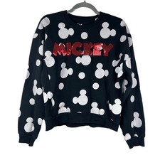 Disney Mickey Sequin Crew Neck Sweatshirt Girls Extra Large XL Black White Red