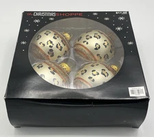 Christmas Shoppe Glass Ornaments 3" Round Globes Leopard Animal Print Set of 4