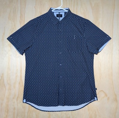 7 Diamonds Men's Large Break Free 4-Way Stretch Short Sleeve Shirt Navy Pattern