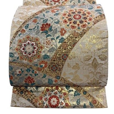Japanese Kimono Fukuro Excellent bag obi Chinese pattern flower arabesque gold