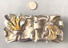 Vintage MIMI Di N 1989 Gold Stamen Silver 2 Tones Flower Belt Buckle 4.5x2.25"