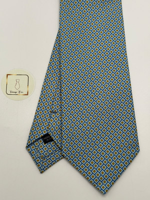 E.Marinella Silk Tie Blue Geometric Pattern Classic Made in Italy