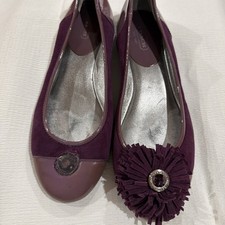 Coach Ballet Flats with Suede Upper Patent Leather Trim Flower Detail - Flaw