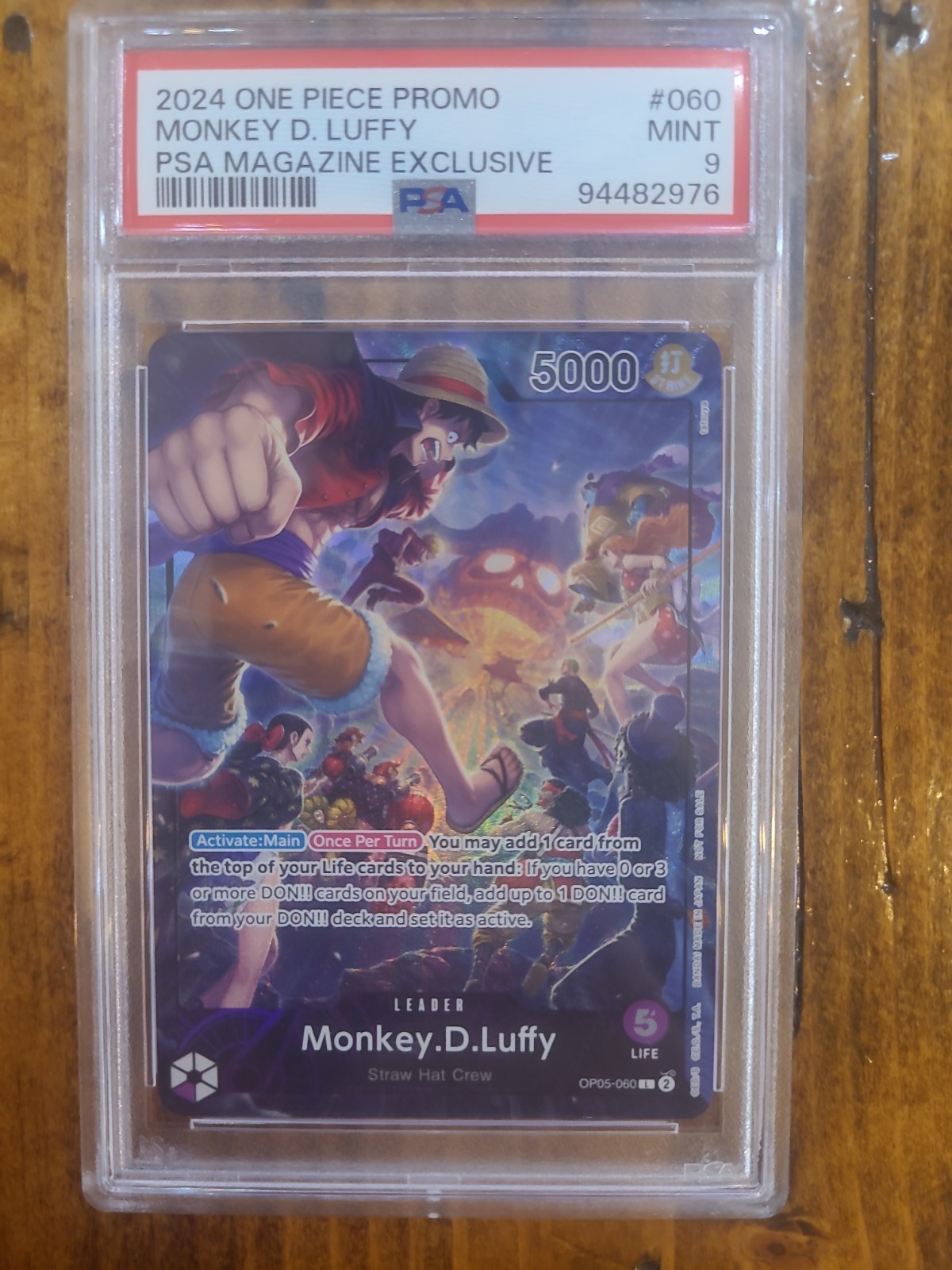 Bandai One Piece Monkey D. Luffy OP05-060 PSA 9 PSA Magazine Promo Foil view 1