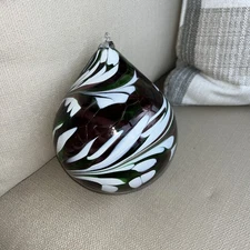 Zorza Handmade Glass Ornament Poland Teardrop Shape Mouth Blown Purple Green