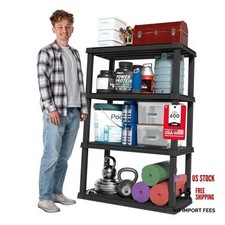 4-Shelf Heavy Duty Plastic Storage Shelves, 600lb 4 Tier  18"D x 36"W x 56"H