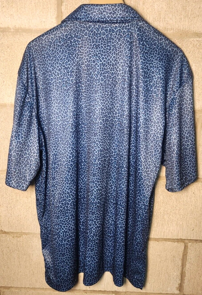 Camisa masculina vintage ícone pop estampa de leopardo azul botão tamanho XL - Imagem 2 de 4