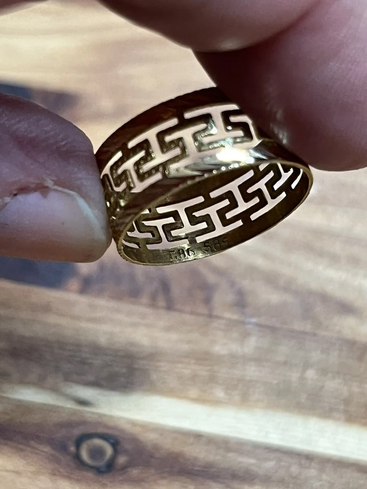 Vintage 14k Yellow Gold Diamond Cut Geometric Wedding Band Marked 585 Sz 7 - Image 4 of 4