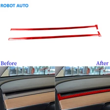 2x For Tesla Model 3/Y 17-22 Red Carbon Fiber Co-pilot Dashboard Trim Strips