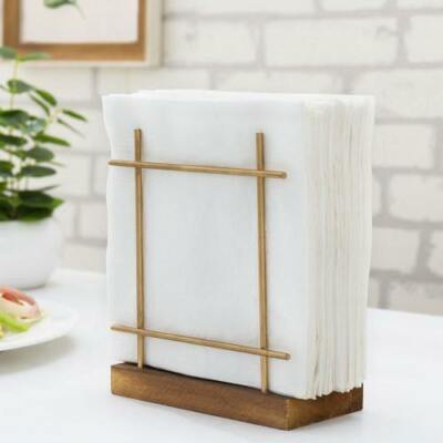 Brass Metal Paper Napkin Holder, Dispenser Rack w/ Rustic Dark
