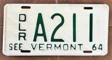 Vermont 1964 DEALER License Plate # A211