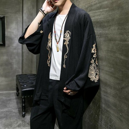 Verano Chaqueta para hombre de estilo chino Cabo Kimono Cardigan Casual  Blusas Bordado | eBay