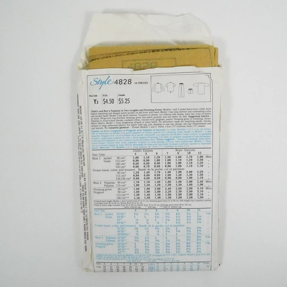 Style 4828 Child Boys Pajamas Robe Sewing Pattern Size 7-12 Uncut Pants Shorts - Image 3 of 4