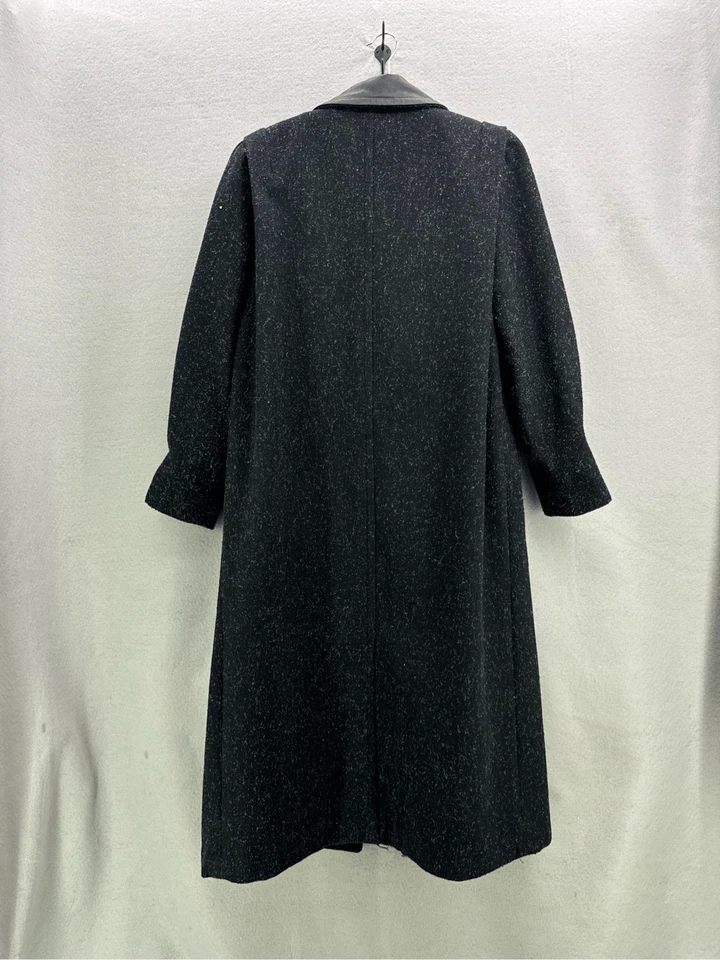 Vintage 80s Maggie Lawrence Wool Blend Leather Accented Overcoat Size 12 - Image 2 of 4