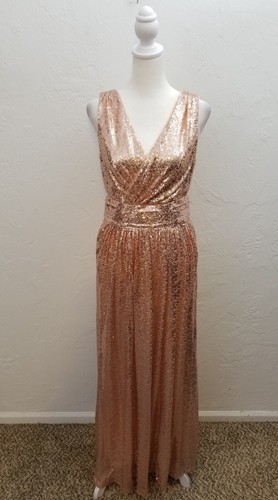 KATE KASIN SIZE 8 ROSE GOLD SEQUINED LONG FORMAL EVENING GOWN DRESS - Picture 12 of 14