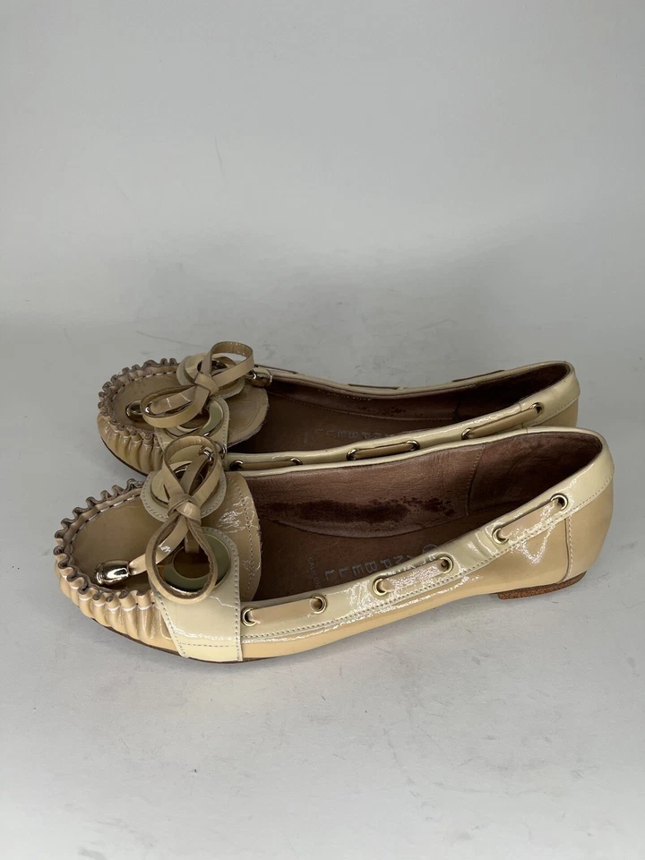 jeffrey campbell shoes loafers slip ons flats women size 7 tan patent leather  - image 3 of 4