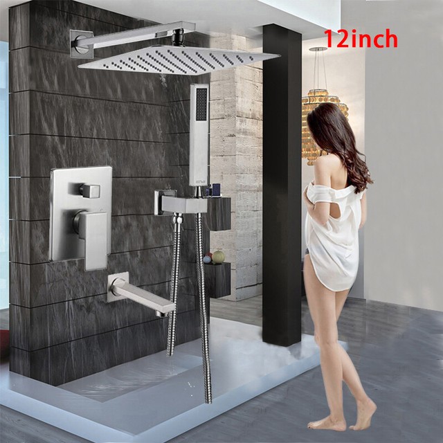 12 Led Rain Shower Head Tub Spout Hand Shower Sprayer Faucet Set