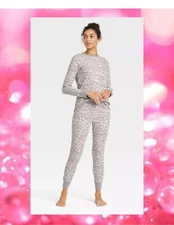 New w/Tags Stars Above Size XS Womens 2 Piece Thermal Pajamas Gray Leopard