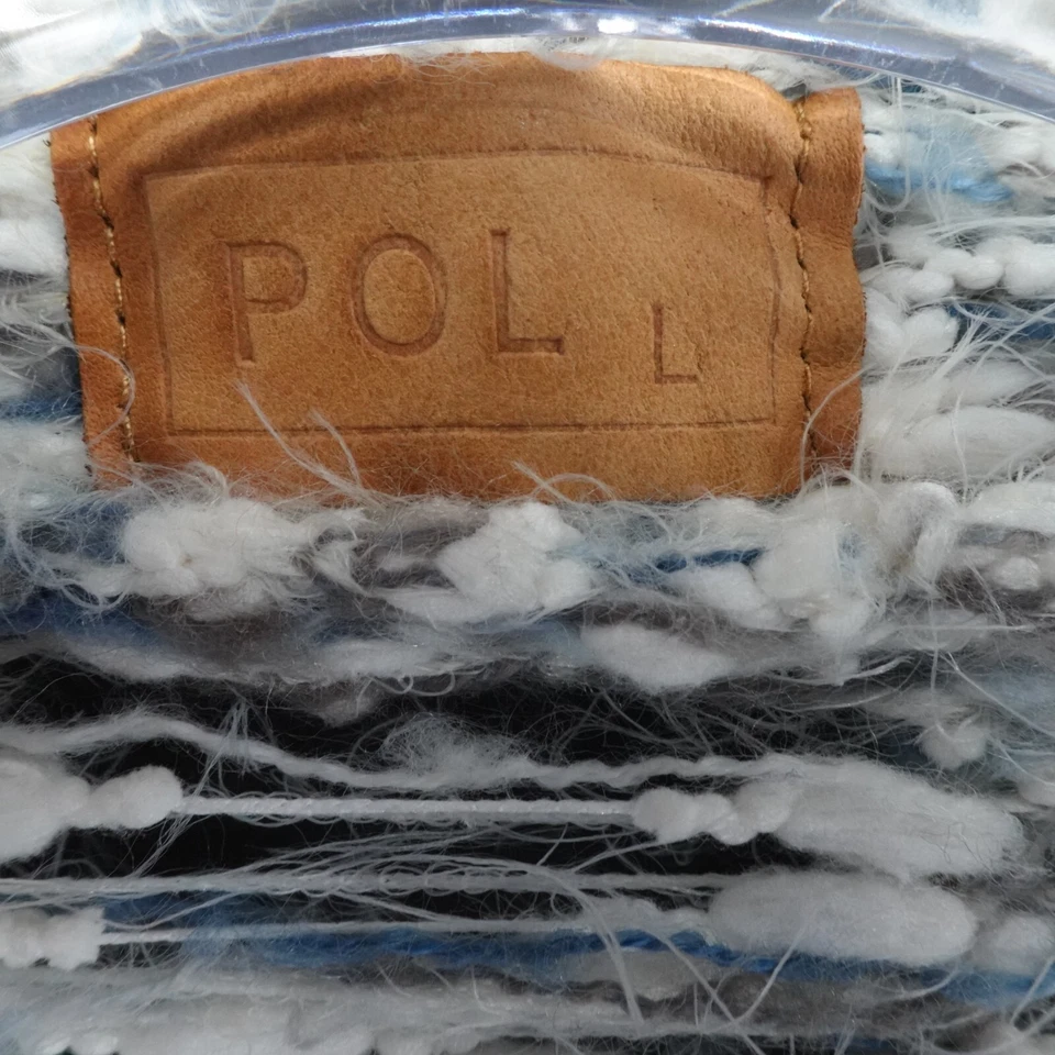 Cárdigan Pol Mujer Grande Blanco Azul Moteado Abierto Crochet Plumero Acogedor Difuso Foto 3 de 4