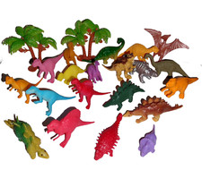 Lot of 22 Miniature Small Hard Plastic Dinosaurs  Prehistoric Creatures Trees