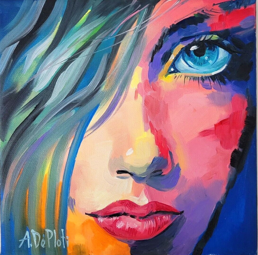 Original Oil on canvas painting* 8 x 8 in, signed*Blue*