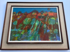 Abstract PAINTING LANDSCAPE Expressionism Signed Colorful AMERICAN ARTIST Large