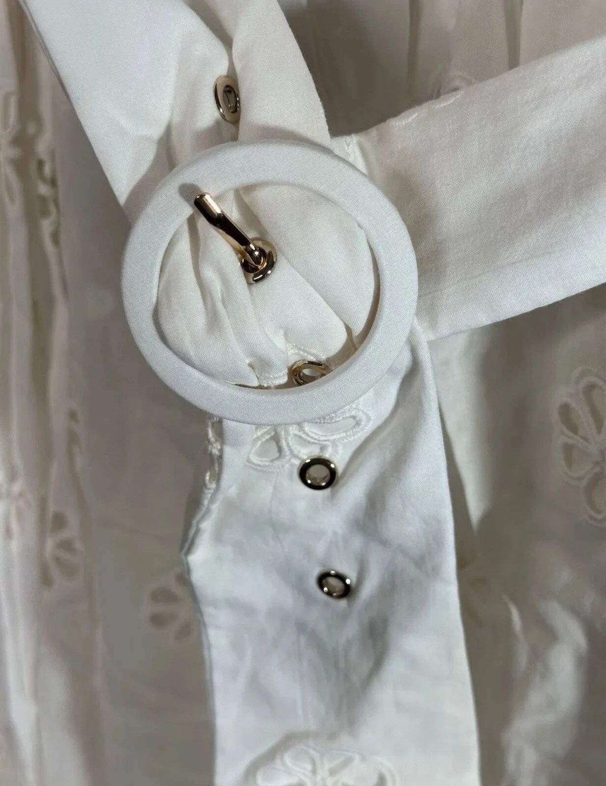 Abito donna nuovo con etichette Kate Spade New York bianco fresco 8 quadrifoglio increspato occhiello cintura