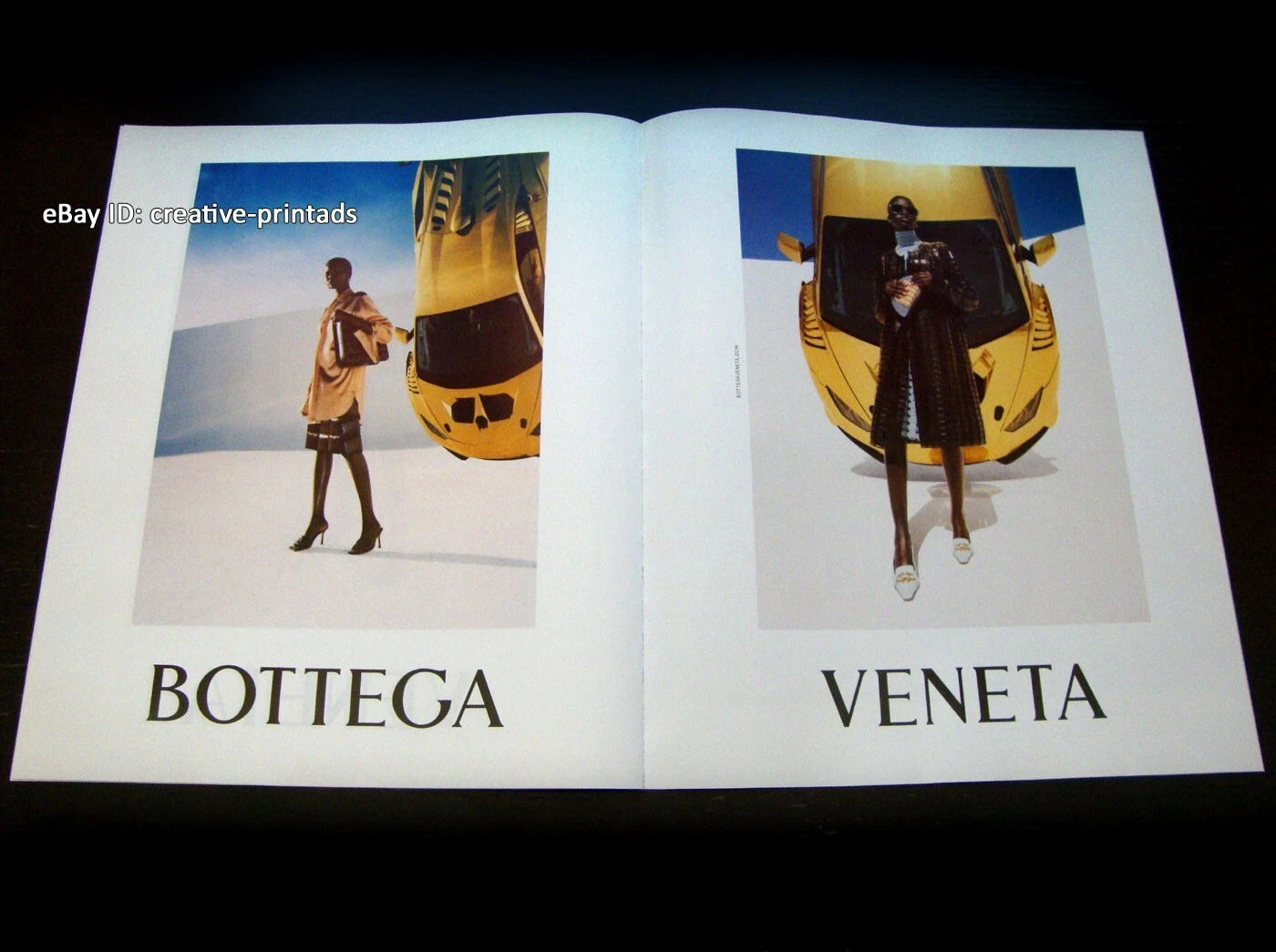 BOTTEGA VENETA ANNUNCIO STAMPA 4 PAGINE autunno 2019 ADUT AKECH giallo Lamborghini